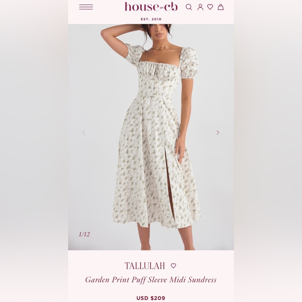 HOUSE OF CB 'Tallulah' Garden Print Puff Sleeve Midi Sundress size XS
